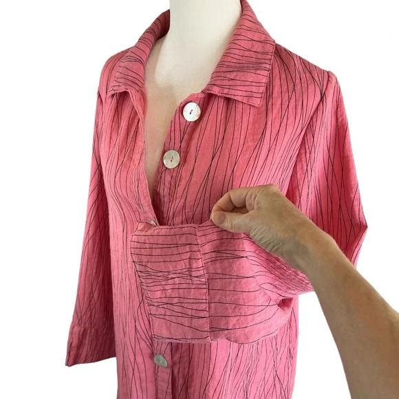 PECK & PECK Long Sleeve Lagenlook Button Up Tunic Blouse Shacket Size Medium - Picture 3 of 10